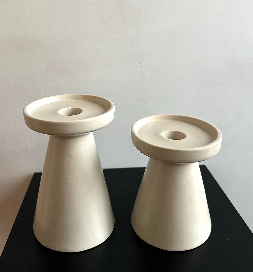 Kandelaars set | Beige geglazuurd