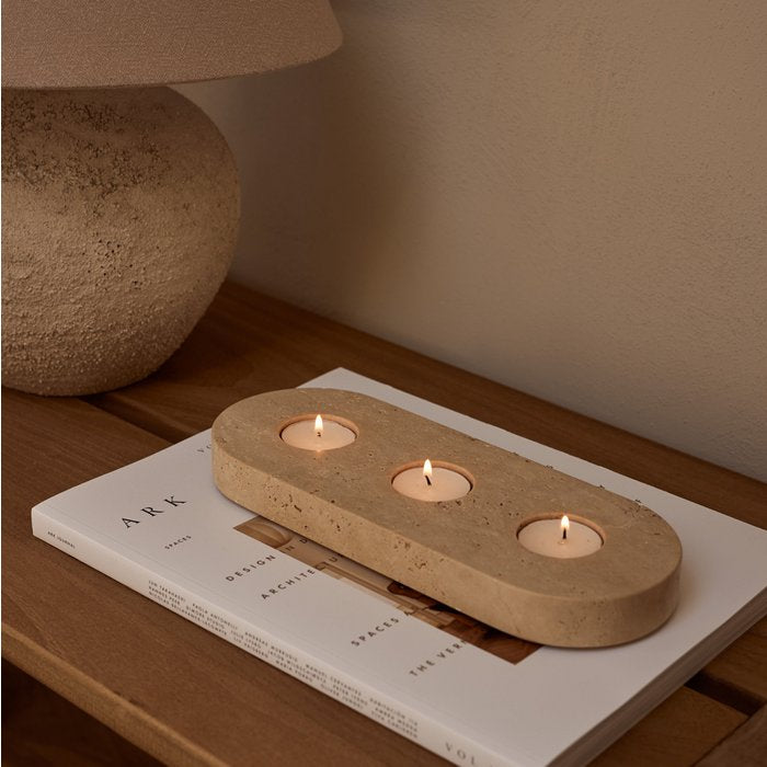 waxinelichthouder plateau 3 stuks | Travertine