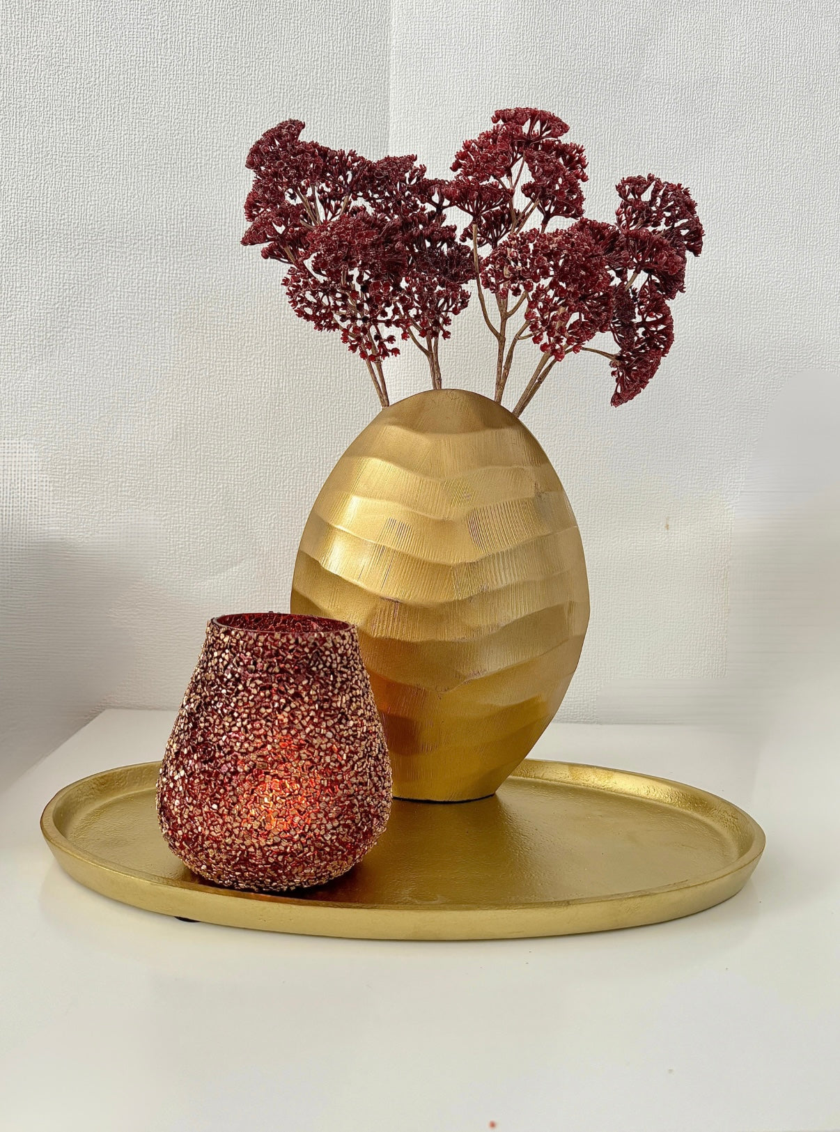 Theelicht Abigi | bordeaux goud