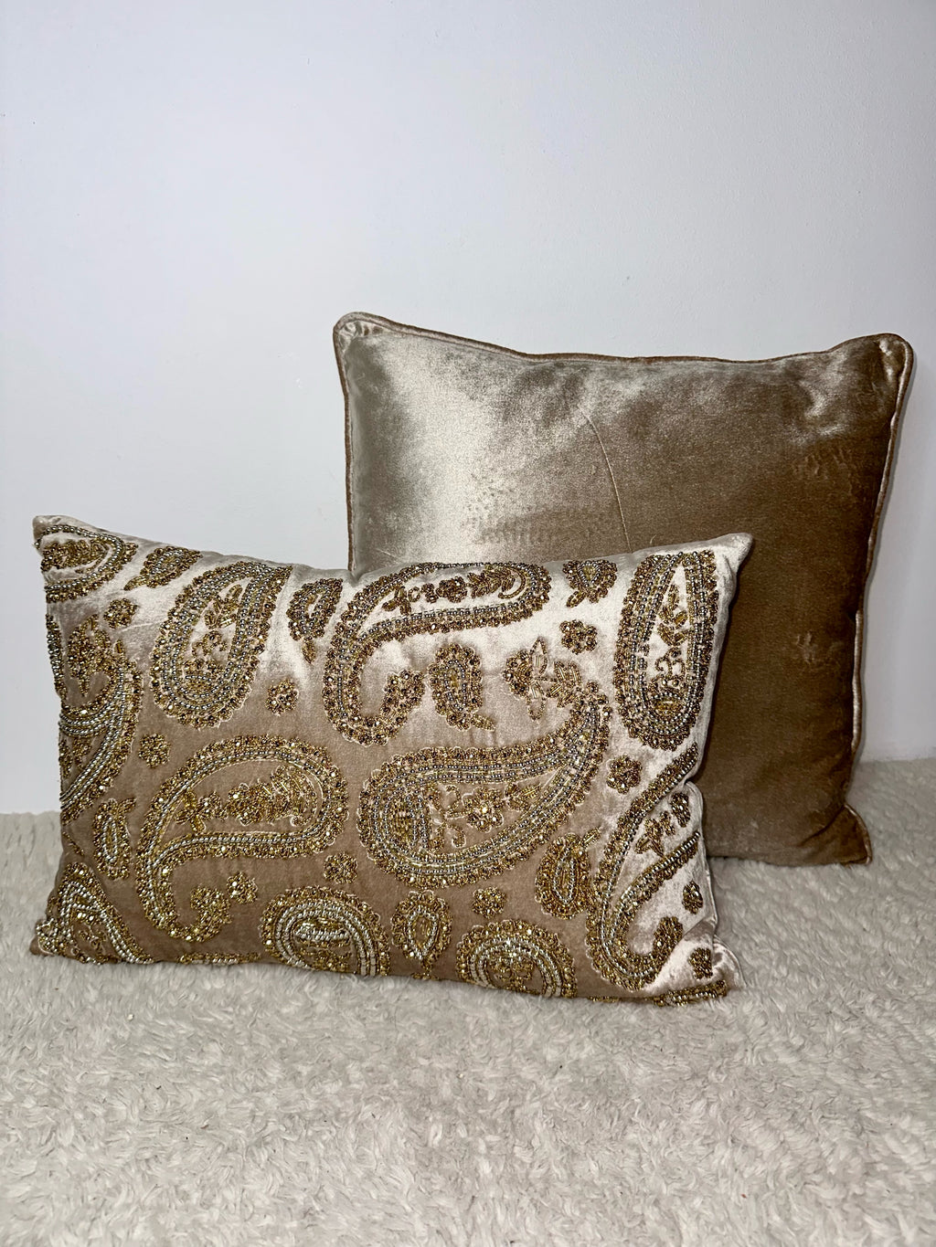 Kussen fluweel beige